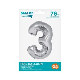 Godan Balon foliowy Godan Smart cyfra 3 srebrna 76cm (CH-SSR3)