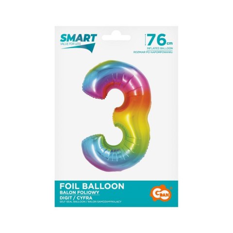 Godan Balon foliowy Godan Smart cyfra 3 tęcza 76cm (CH-STC3)