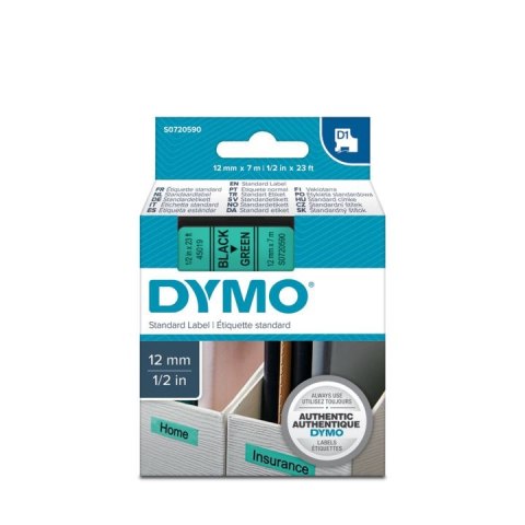 Dymo Taśma Dymo D1 12mm x 7m zielona/czarny nadruk