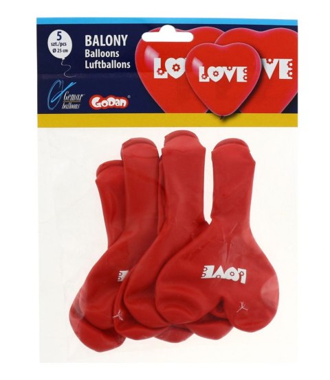 Godan Balon gumowy Godan Love, serca / 5 szt czerwony 300mm 12cal 5 szt (CRS/P149)