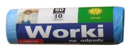 Amaks Worki na śmieci Amaks 60l z taśmą LDPE/HDPE niebieskie 10 sztuk