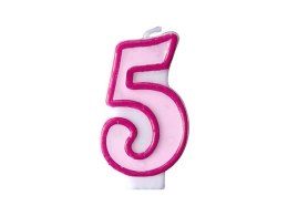Partydeco Świeczka urodzinowa Cyferka 5 w kolorze różowym 7 centymetrów Partydeco (SCU1-5-006)