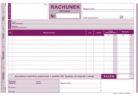 Michalczyk i Prokop Druk offsetowy Michalczyk i Prokop Rachunek dla zwolnionych podmiotowo z VAT A5 80k. (231-3)