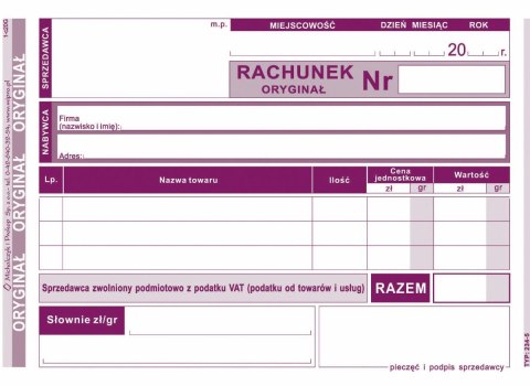 Michalczyk i Prokop Druk offsetowy Michalczyk i Prokop Rachunek uproszczony dla zwolnionych z VAT A6 A6 80k. (234-5)