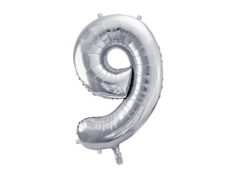 Partydeco Balon foliowy Partydeco cyfra 9, 86 cm, srebrna 34cal (FB1M-9-018)