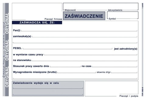 Michalczyk i Prokop Druk samokopiujący Michalczyk i Prokop Zaświadczenie o zatrudnieniu A6 80k. (502-5) Michalczyk i Prokop Druk samokopiujący Michalczyk i Prokop Zaświadczenie o zatrudnieniu A6 80k. (502-5)