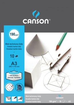 Canson Blok techniczny Canson A3 biały 190g 10k [mm:] 297x420 (100554887)