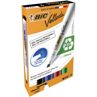 Bic Marker suchościeralny Bic Velleda Ecolutions 1751 komplet 4 szt, mix 3,7-5,5mm ścięta końcówka (904950)