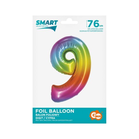 Godan Balon foliowy Godan Smart cyfra 9 tęcza 76cm (CH-STC9)