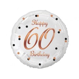 Godan Balon foliowy Godan 60 Birthday, biały, nadruk różowo-złoty 18cal (FG-060B)