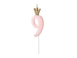 Partydeco Świeczka urodzinowa Cyferka 9, jasny różowy, 9.5cm Partydeco (SCU6-9-081J)