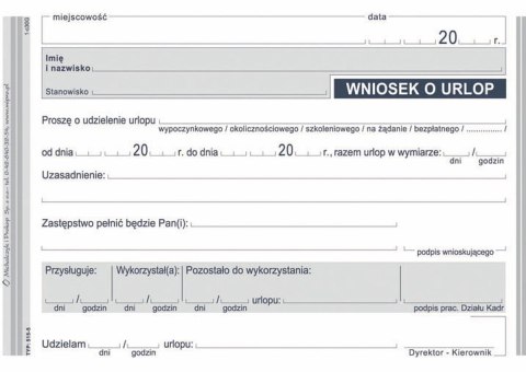 Michalczyk i Prokop Druk offsetowy Michalczyk i Prokop Wniosek o urlop A6 40k. (515-5)