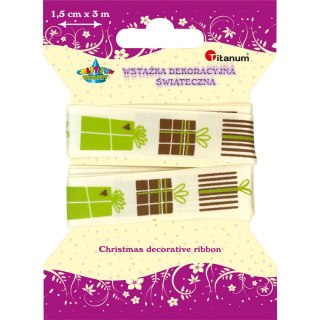 Titanum Wstążka Titanum Craft-Fun Series Xmas nadruk prezenty 15x3 [mm x m] ecru (363074)