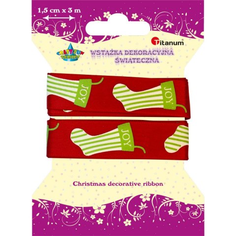 Titanum Wstążka Titanum Craft-Fun Series Xmas nadruk skarpety 15x3 [mm x m] czerwona (363076)