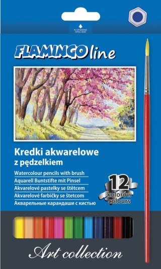 Flamingo Line Kredki akwarelowe Scholine 12 kolorów z pędzelkiem