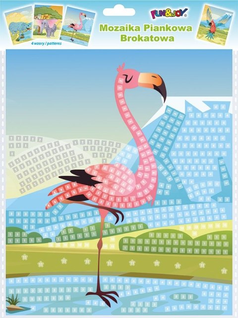 Fun&Joy Mozaika Glitter Animals 4 wzory: papuga, flaming, słoń, hipopotam Fun&Joy (FJSR2201)