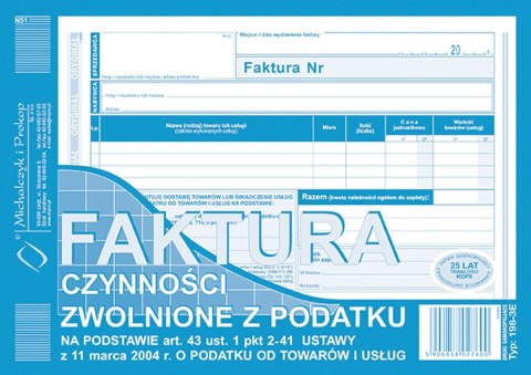 Michalczyk i Prokop Druk offsetowy Michalczyk i Prokop Faktura czynności zwolnione z podatku A5 80k. (198-3E)