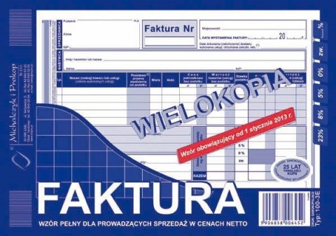 Michalczyk i Prokop Druk samokopiujący Faktura VAT netto pełna A5 80k. Michalczyk i Prokop (100-3E)