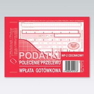 Michalczyk i Prokop Druk samokopiujący Michalczyk i Prokop Podatki polecenie przelewu/wpłata gotówkowa 2-odc. A6 80k. (471-5)