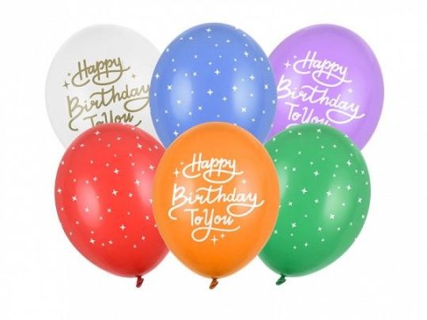 Partydeco Balon gumowy Partydeco Happy Birthday To You, mix (1 op. / 6 szt.) mix 300mm (SB14P-320-000-6)