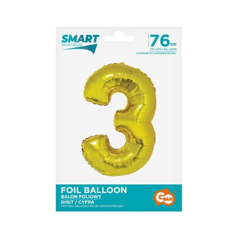 Godan Balon foliowy Godan Smart cyfra 3 złota 76cm (CH-SZL3)