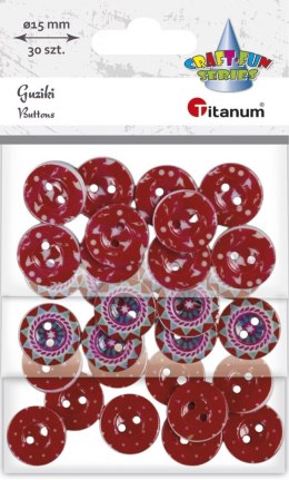 Titanum Guziki Titanum Craft-Fun Series plastikowe okrągłe 15mm czerwony 30 szt (191086)
