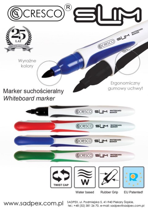 Cresco Marker suchościeralny Cresco Slim 4 kolory 1,0-2,0mm okrągła końcówka (270040) Cresco Marker suchościeralny Cresco Slim 4 kolory 1,0-2,0mm okrągła końcówka (270040)