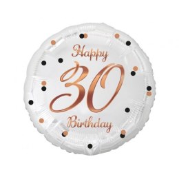 Godan Balon foliowy Godan 30 Birthday, biały, nadruk różowo-złoty 18cal (FG-O30B)