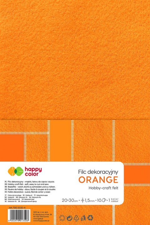 Happy Color Filc Happy Color kolor: pomarańczowy 10 ark. [mm:] 200x300 (HA 7150 2030-4)