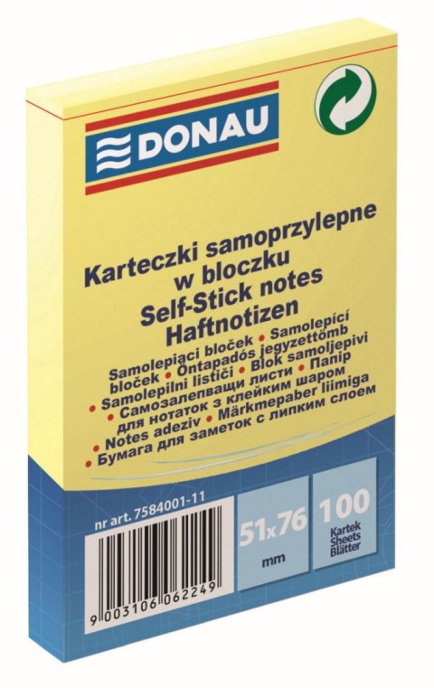 Donau Notes samoprzylepny Donau żółta 100k [mm:] 51x76 (7584001)