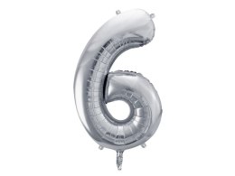 Partydeco Balon foliowy Partydeco cyfra 6, 86 cm, srebrna 34cal (FB1M-6-018)