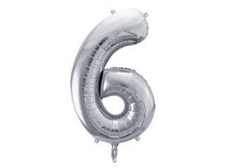 Partydeco Balon foliowy Partydeco cyfra 6, 86 cm, srebrna 34cal (FB1M-6-018)