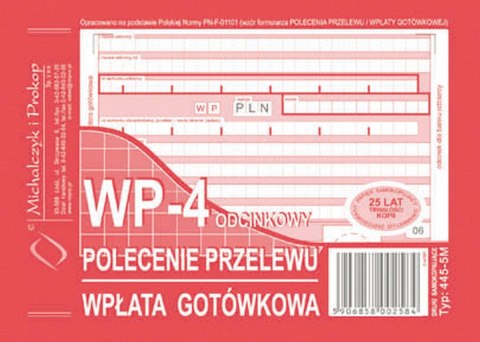 Michalczyk i Prokop Druk samokopiujący Michalczyk i Prokop Polecenie przelewu / wpłata gotówkowa A6 80k. (445-5M)