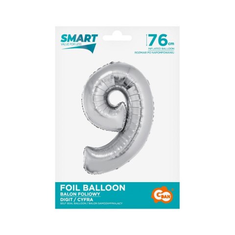 Godan Balon foliowy Godan Smart cyfra 9 srebrna 76cm (CH-SSR9)