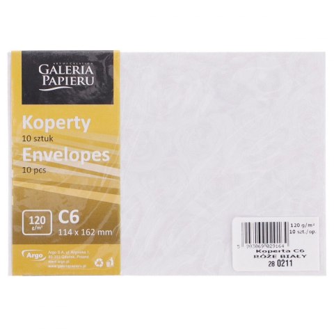 Galeria Papieru Koperta Galeria Papieru róże C6 biała [mm:] 114x162 (280211) 10 sztuk