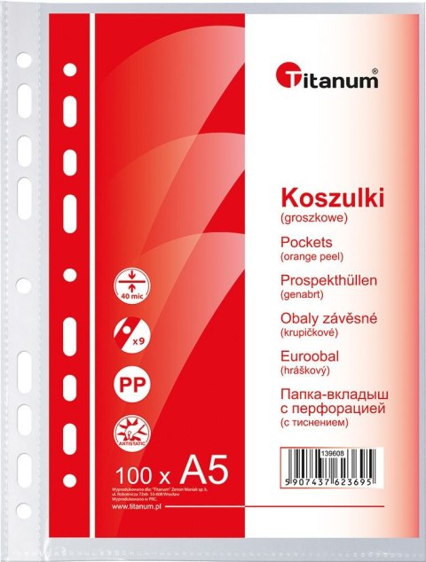 Titanum Koszulki na dokumenty Titanum A5 groszkowe 100 szt. typ U 40um