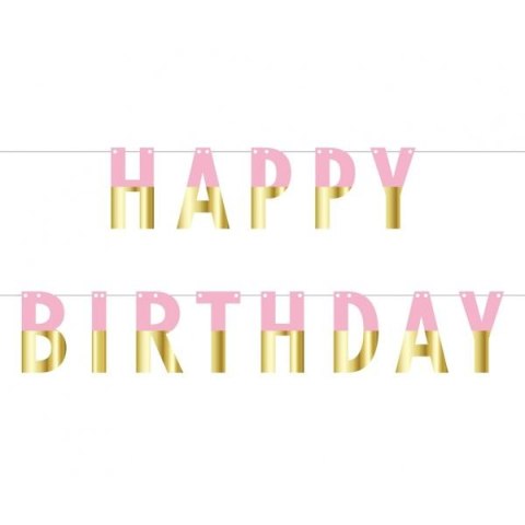 Godan Girlanda papierowa (zrób to sam) Happy Birthday, różowo-złota, dł. 160 cm Godan (PF-GURZ)