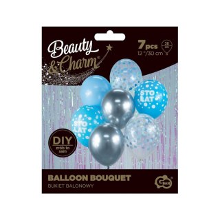 Godan Balon gumowy Godan Bukiet balonowy URODZINOWY srebrno-niebieski 7 szt. niebieska 300mm 12cal (BB-SNS7)