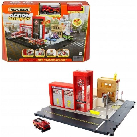 Matchbox Samochód strażacki zestaw remiza strażacka, światło i dźwięk Matchbox (HBD74)