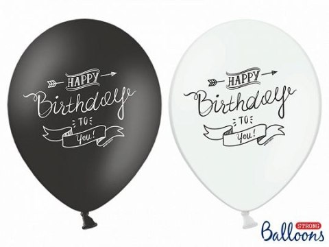 Partydeco Balon gumowy Partydeco gumowy biały i czarny Happy Birthday 30 cm/6 sztuk biało-czarny 300mm (SB14P-258-000-6)