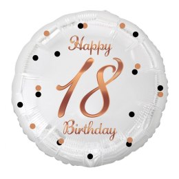 Godan Balon foliowy Godan 18 Birthday, biały, nadruk różowo-złoty 18cal (FG-O18B)
