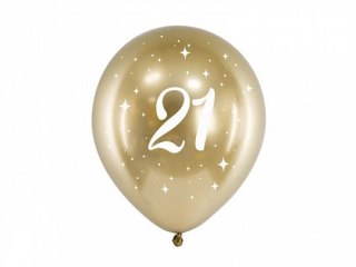 Partydeco Balon gumowy Partydeco Glossy 21 urodziny złoty 300mm 30cal (CHB14-1-21-019-6)