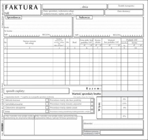 Stolgraf Druk samokopiujący Stolgraf Faktura VAT 2/3 A4 netto uniwersalna 2/3 A4 100k. (F7)