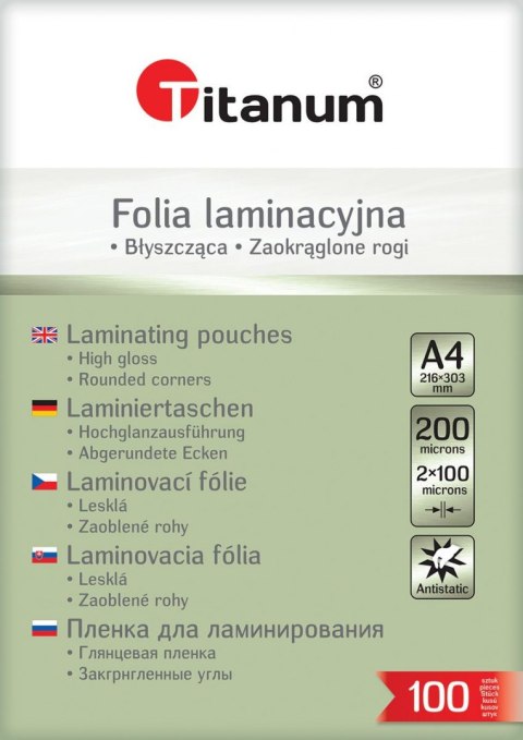 Titanum Folia do laminowania A4 przezroczysty 100mic. [mm:] 216x303 Titanum