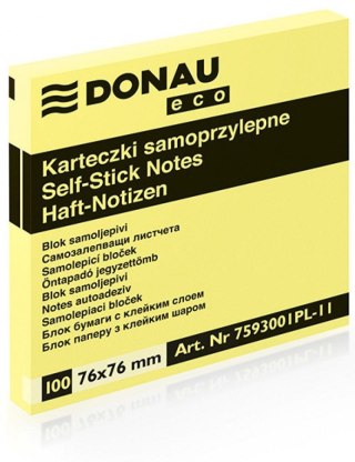 Donau Notes samoprzylepny Donau Eco żółty 100k [mm:] 76x76 (7593001PL-11)