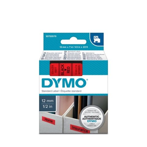 Dymo Taśma Dymo D1 12mm x 7m czerwona/czarny nadruk