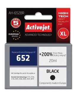 Activejet Tusz (cartridge) alternatywny HP 652 F6V25AE czarny 20ml Activejet (EXPACJAHP0236)