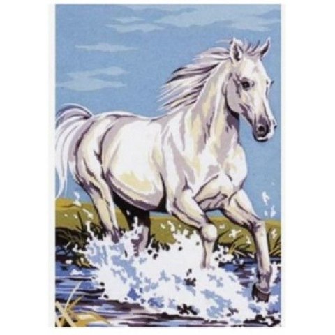 Norimpex Zestaw kreatywny Norimpex malowanie po numerach -biały koń w galopie po falach 40x50cm (NO-1007587)