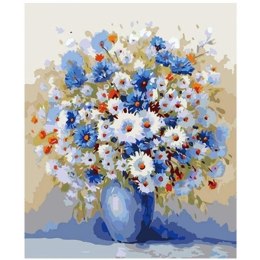 Norimpex Zestaw kreatywny Norimpex malowanie po numerach - niebieski bukiet kwiatów w wazonie 40x50cm (NO-1007680)