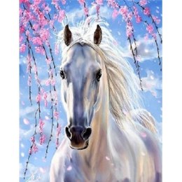 Norimpex Zestaw kreatywny Norimpex malowanie po numerach -biały koń 40x50cm (NO-1007632)